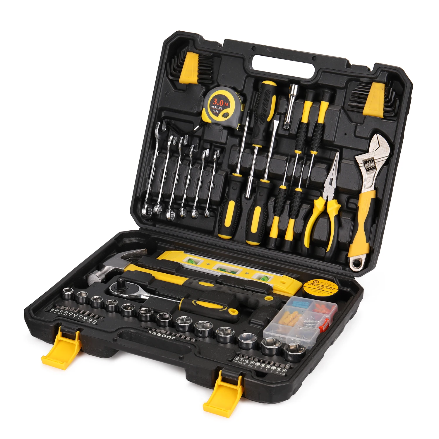 

108pcs Tool Set Household Hardware Hand Tools Combination Auto Repairing Kit Box Wrench Pliers 3.0m Tape Measure Utility Cutter