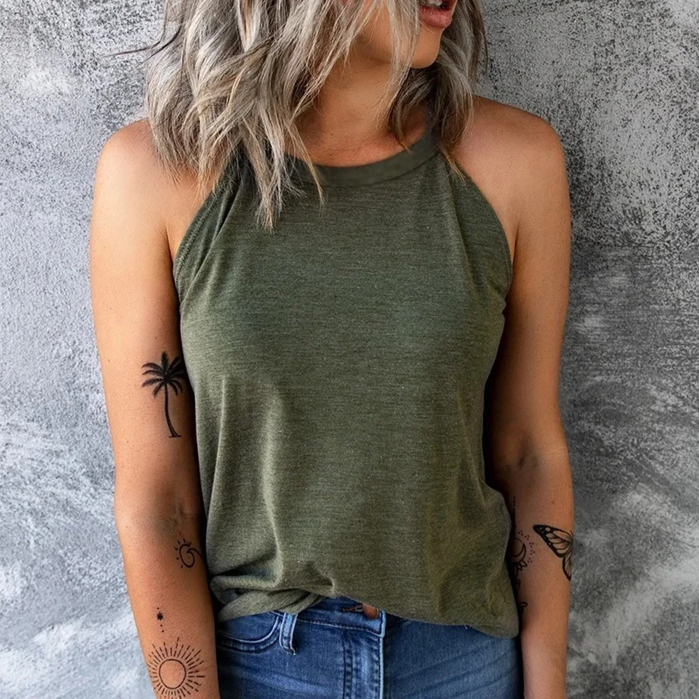 

2021 Summer Women's Clothing New Pure Color Halter Sexy Top Vest