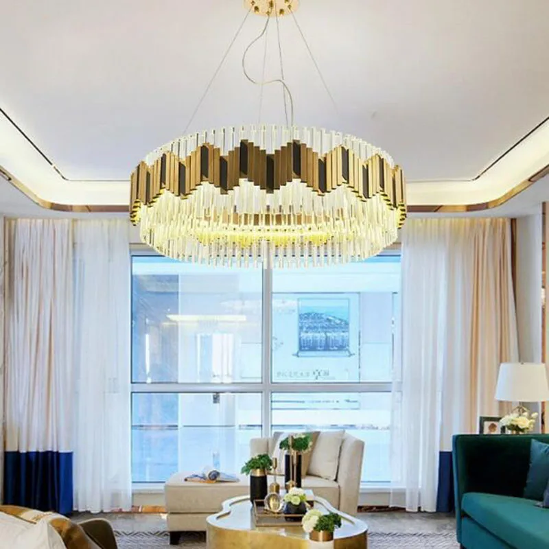 

New Modern Chandelier For Living Room Round Luxury Chandelier Polished Gold LED Fixture Dining Room