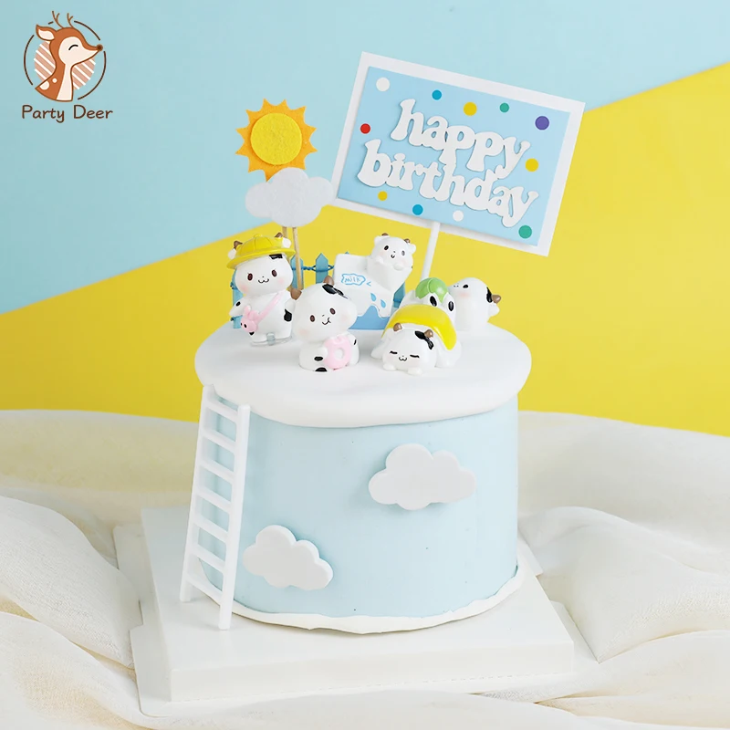 Llittle корова детское молоко скот Смола украшения солнце мультфильм любовь Топпер для торта «С Днем Рождения» детские праздничные атрибуты синий Любовь Подарки