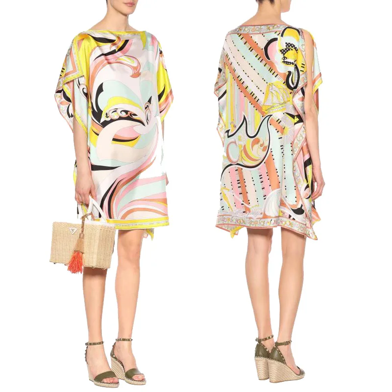 

Summer New Fashion Print Bat Sleeve Loose Stretch Knit Plus Size Dress for Women