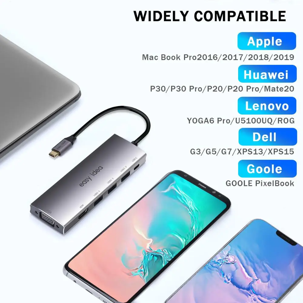 OTG usb-хаб 3,0 USB C концентратор HDMI 3 порта разветвитель Мульти USB 3,0 type C концентратор USB-C Hab VGA Адаптер C док-станция для MacBook Pro Аксессуары