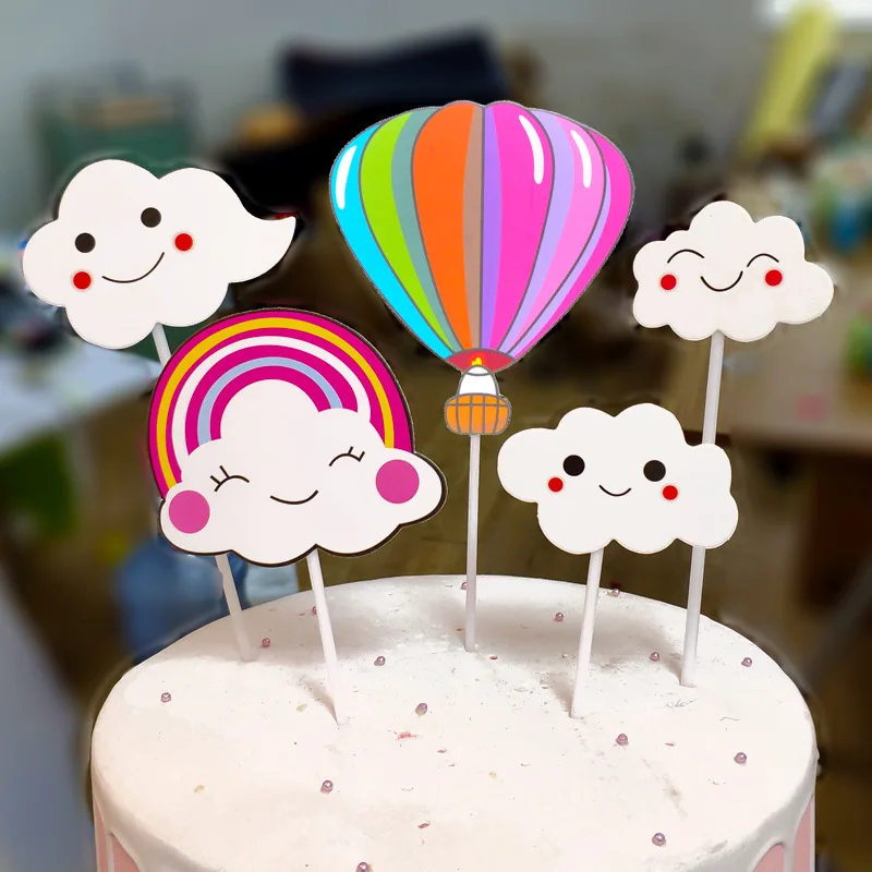 Украшение для торта улыбающееся лицо облако воздушный шар радужная открытка