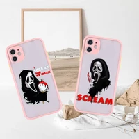 ghostface phone case for iphone 13 12 11 mini pro xr xs max 7 8 plus x matte transparent pink back cover