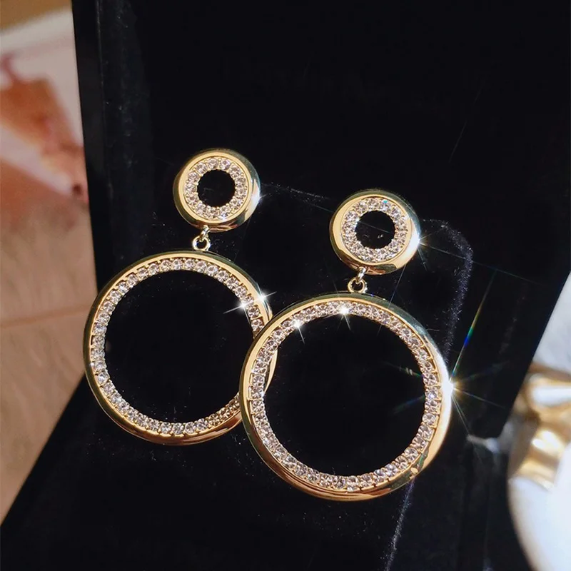 Круглые Висячие серьги для женщин 2020 эффектные циркониевые хрустальные круглые