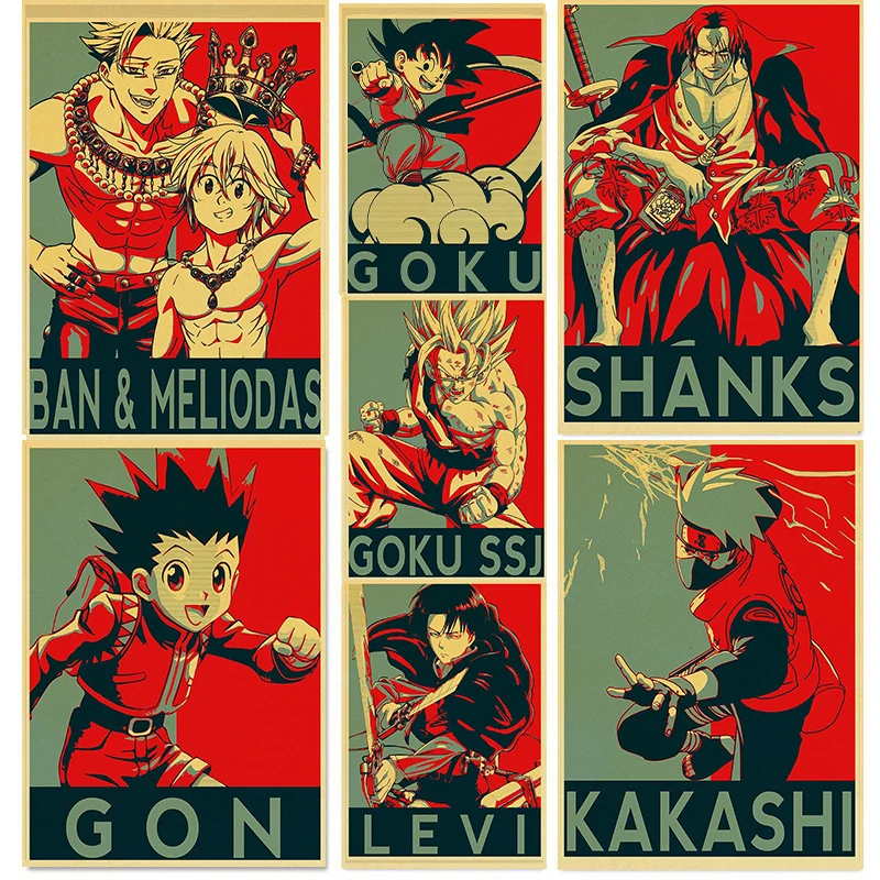 

Various classic anime characters Retro Poster Wall Stickers For Living Room Home Bar Art Decoration