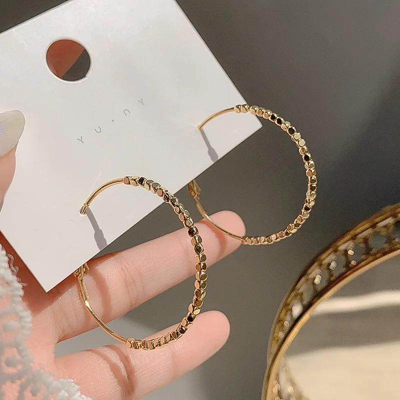 

Oversized Gold Beads Hoop Earrings Women'S New Trend Punk Round Accessories For Jewelry Beautiful Korean Decorations