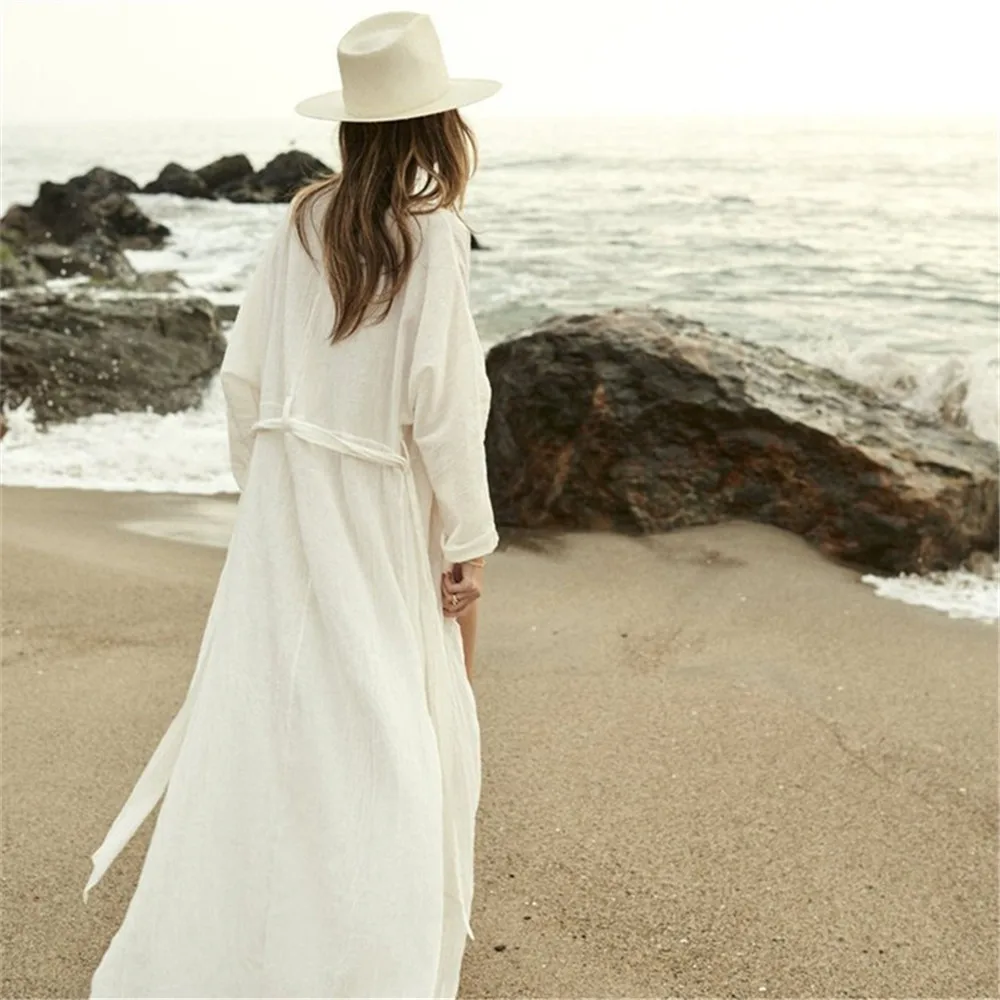 Pareo Bikini Cover Up White Beach Swimsuit Bathing Suit Robe De Plage Tunic Beachwear Swimwear Sexy Belt Dress Kaftan | Женская одежда