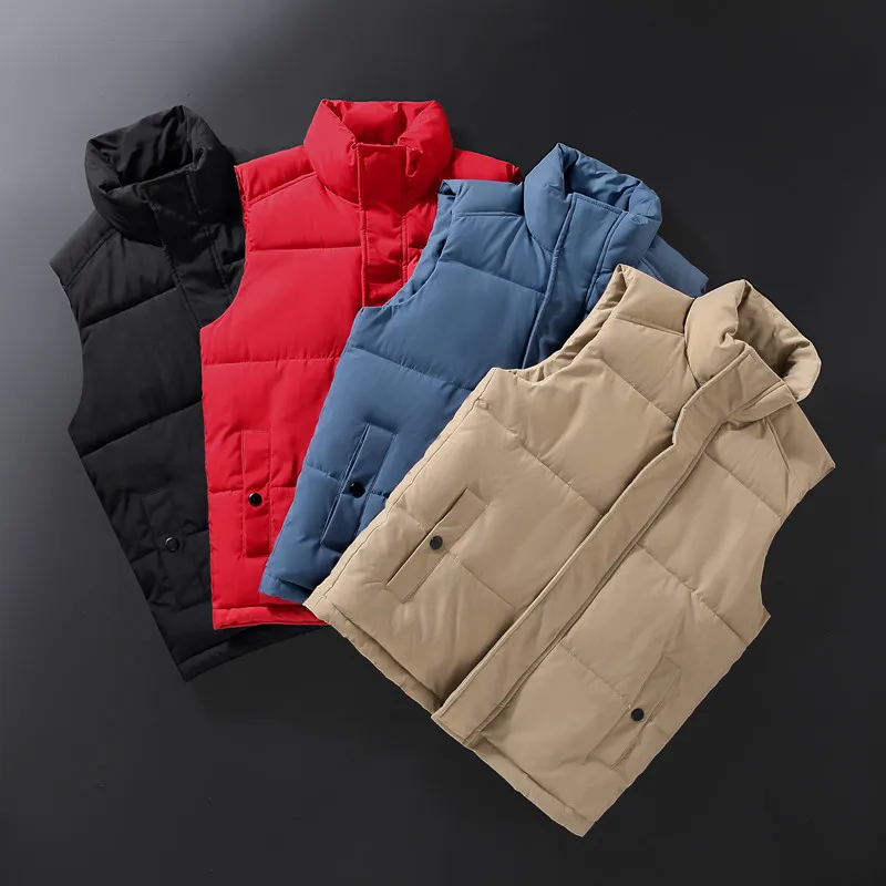 

2021 Winter New Tooling Men's Jackets Male's Solid Color Thickened Sports Waistcoat Sleeveless Coat Teenager Down Cotton Vest