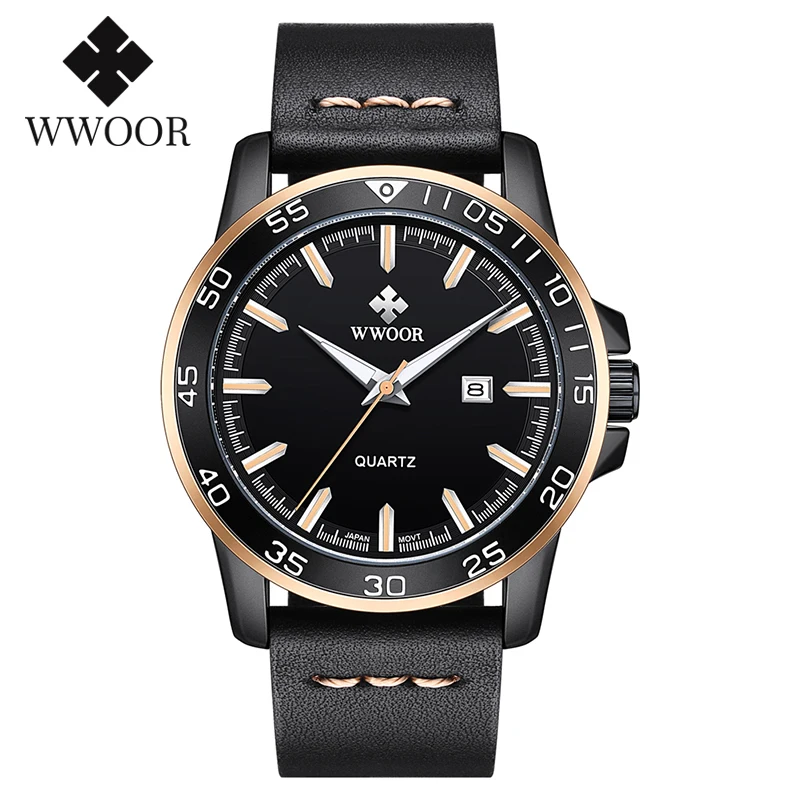 

Relogio WWOOR Men Watches 2020 Luxury Leather Sport Big Watch Men Waterproof Quartz Wristwatch Clearance Price reloj hombre 2020