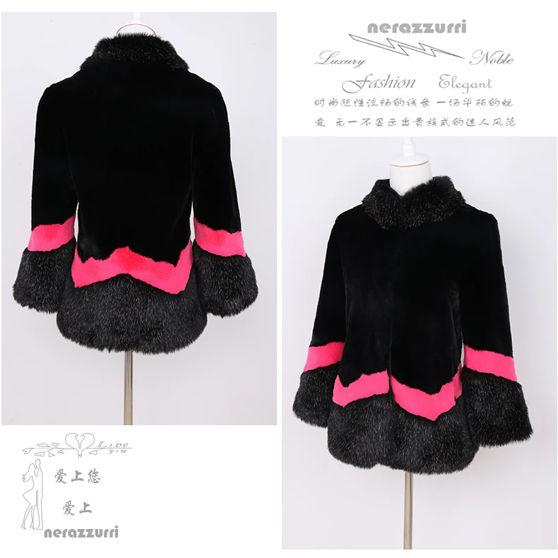 Nerazzurri faux fur coat women autumn winter fluffy color block furry patchwork fake fur jacket plus size fashion luxury clothes