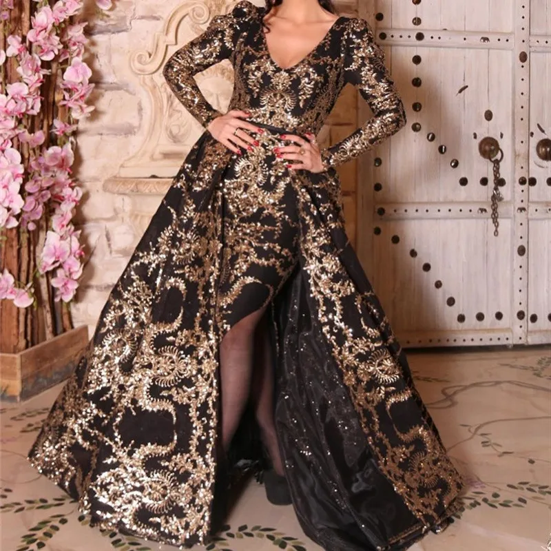 

Plus Size 2020 Elegant Women Patchwork Maxi Dress Vintage V-neck Long Sleeves Party Dress