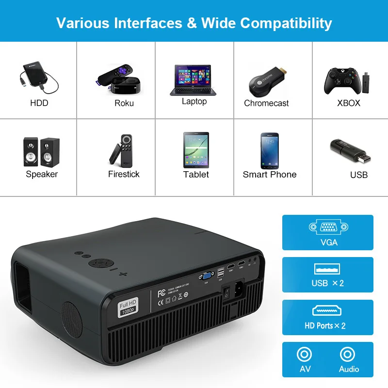 

CAIWEI Full HD Projector A12 1920x1080P Android 6.0 (2G+16G) WIFI LED Projector Home Cinema 3D Video Beamer For Bluetooth 4K