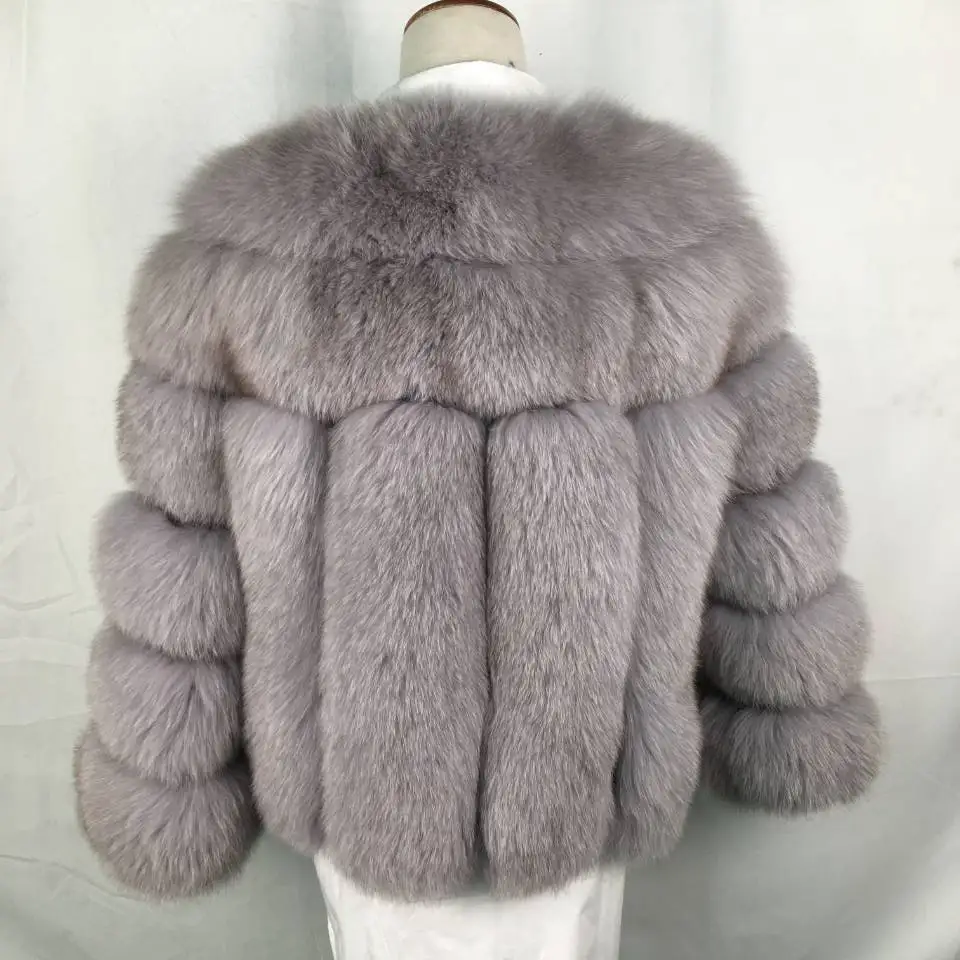 Light Grey 2 Зимняя новая шуба из натурального Лисьего меха для женщин, Полный Пелт, натуральный Лисий мех, куртка 50 см, длинная толстая теплая шуба, роскошная верхняя одежда - Цвет: Light Grey 2