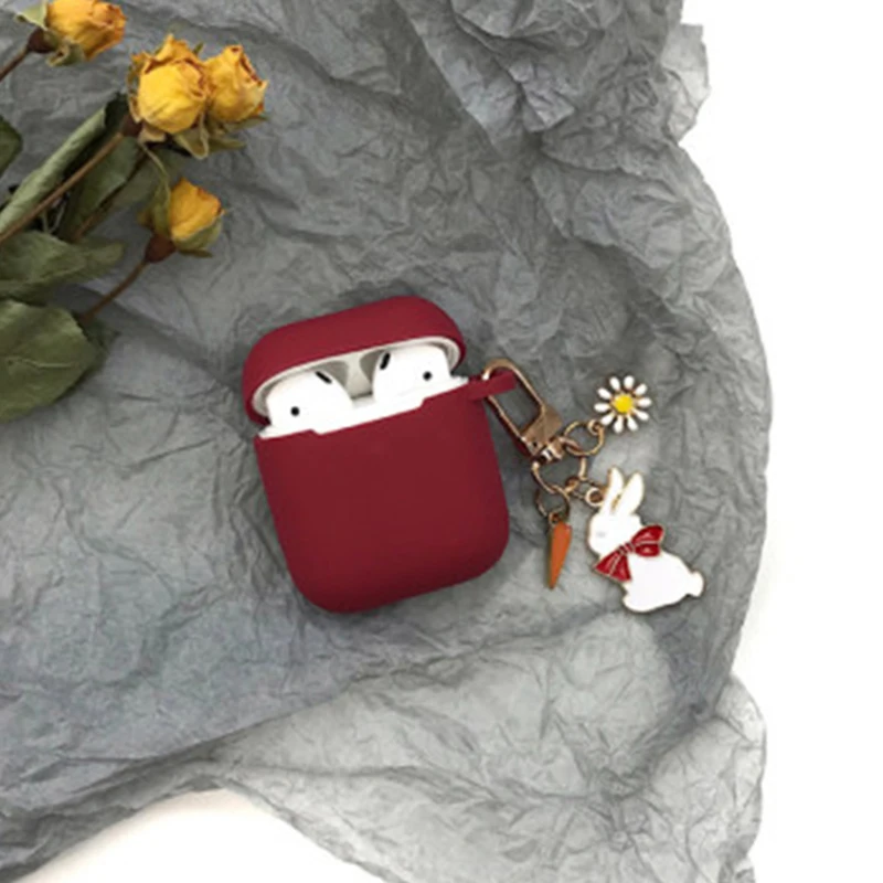 

Super Cute Rabbit Keychain Decor Retro Red Silicone Earphone Case For AirPods Pro Bluetooth Headset Cover For AirPods 1 2 Cover