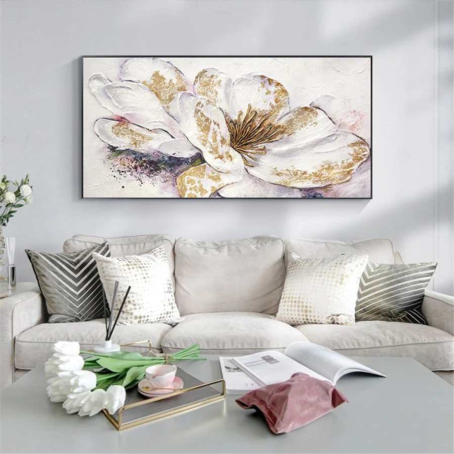 

Monet hand-painted modern abstract art painting lily flower holy love lucky cloth painting canvas painting home decoration porch