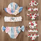 Пляжный костюм для девочек, с открытыми плечами и цветочным принтом, 3 шт.