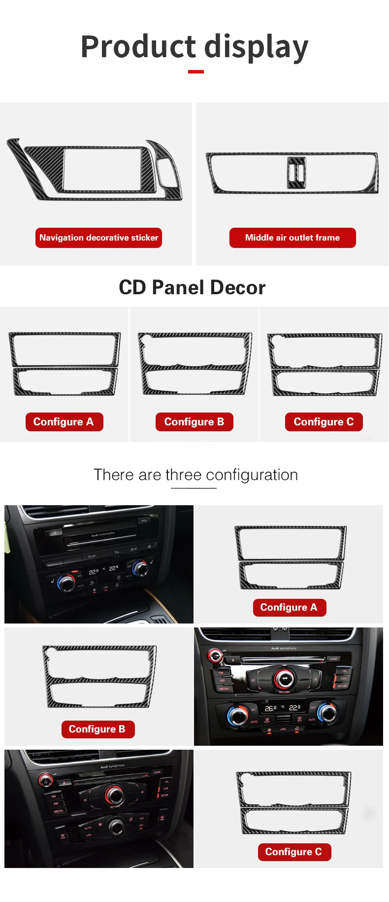 Для Audi A4 A5 S5 углеродное волокно центральной консоли CD панель наклейка покрытие на автомобиль крышка для воздуховода отделка навигации украшение интерьера автомобиля