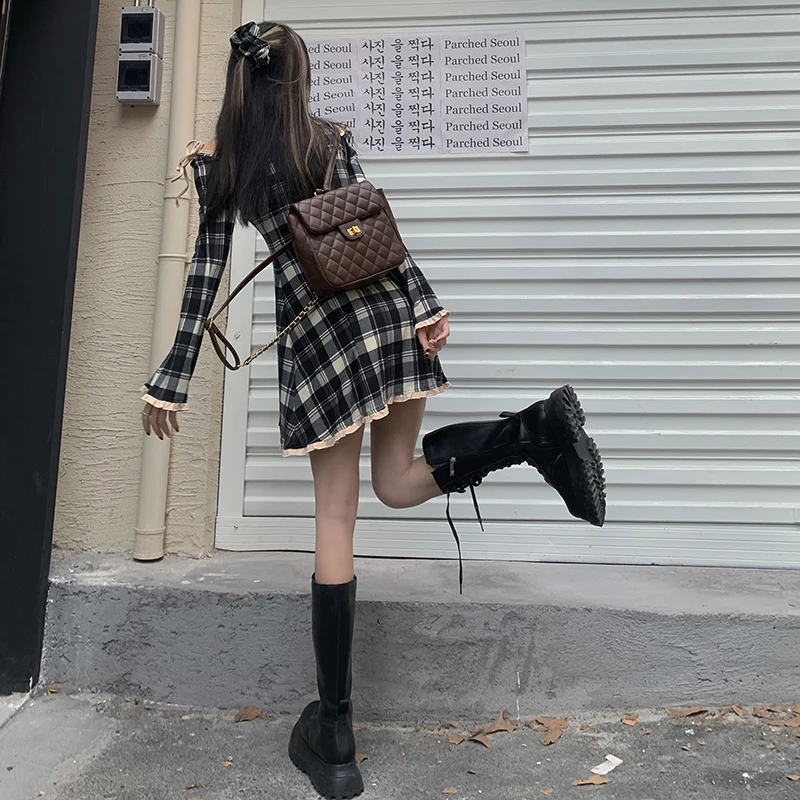 

Spring Plaid Lolita Dress Women Elegant Japanese Kawaii Paty Mini Dress Female Casual High Street Korean Dress Women 2021 New