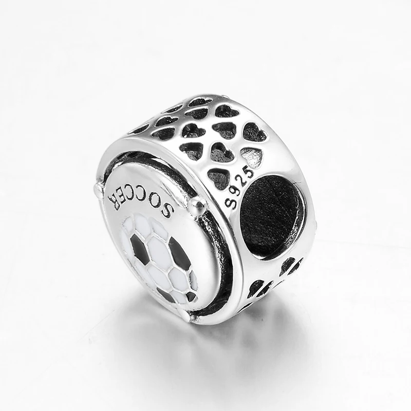 925 пробы серебряный футбольный узор очаровательные эмалированные бусины