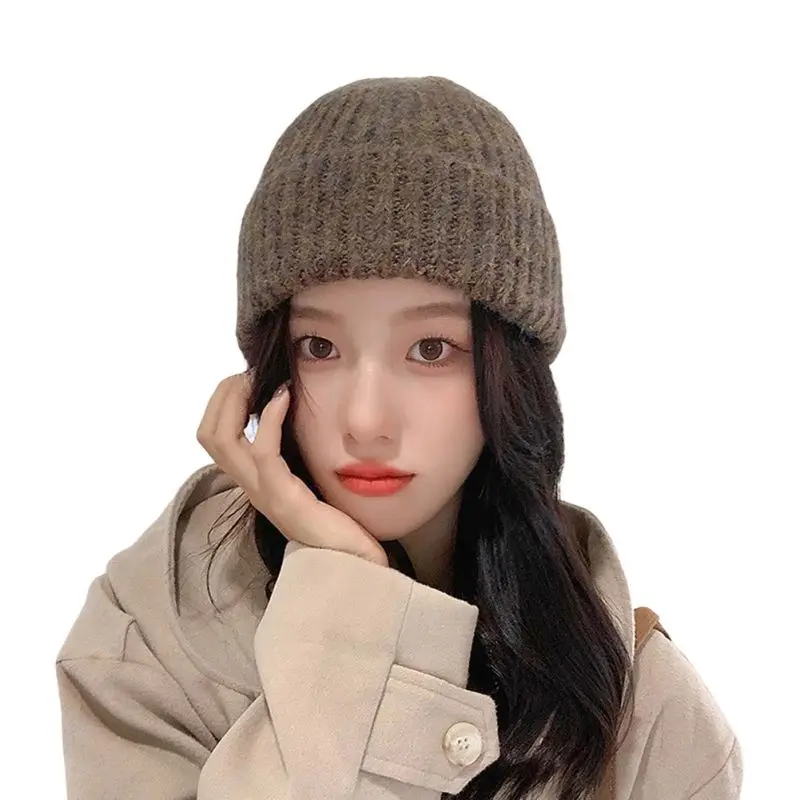 

Winter Knitted Beanie Hat Warm Windproof Fashion Solid Ski Bonnet Outdoor Ear Protection Cap For Women