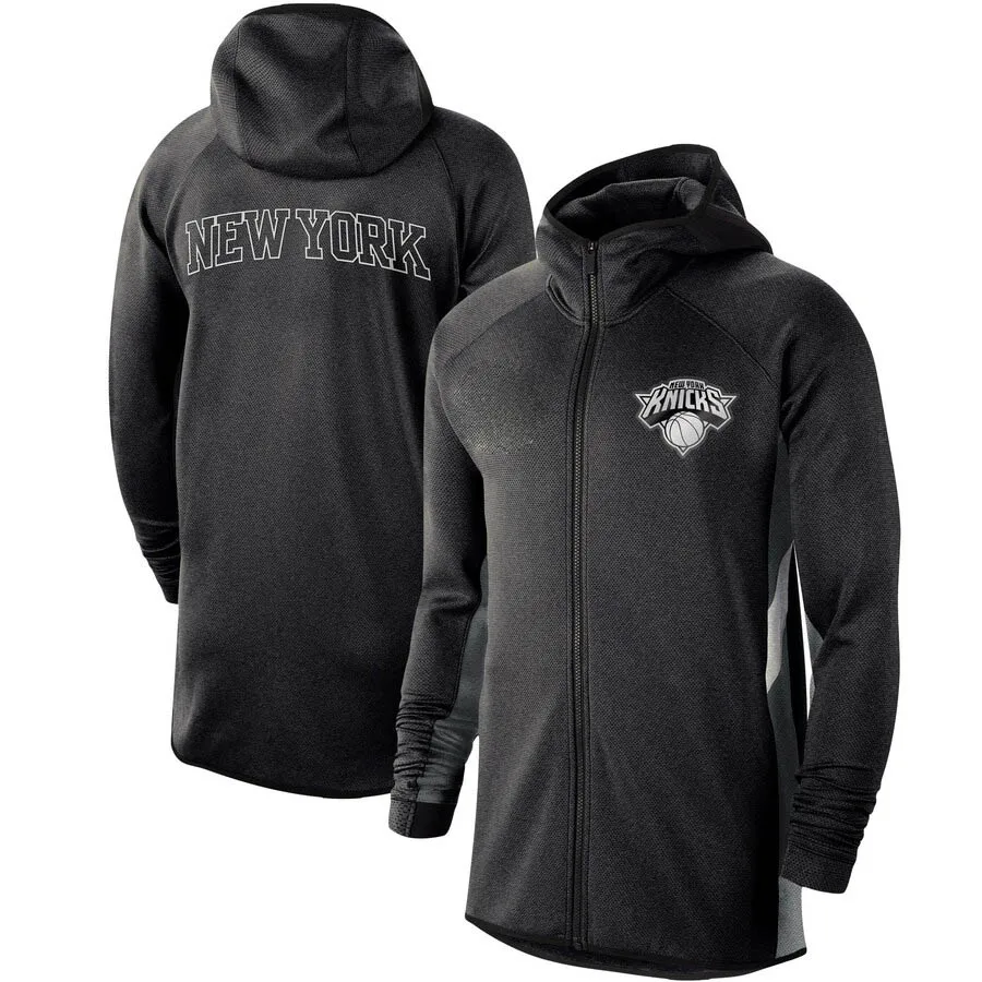 

Men New York Heathered Black Knicks Authentic Showtime Therma Flex Performance Full-Zip Hoodie