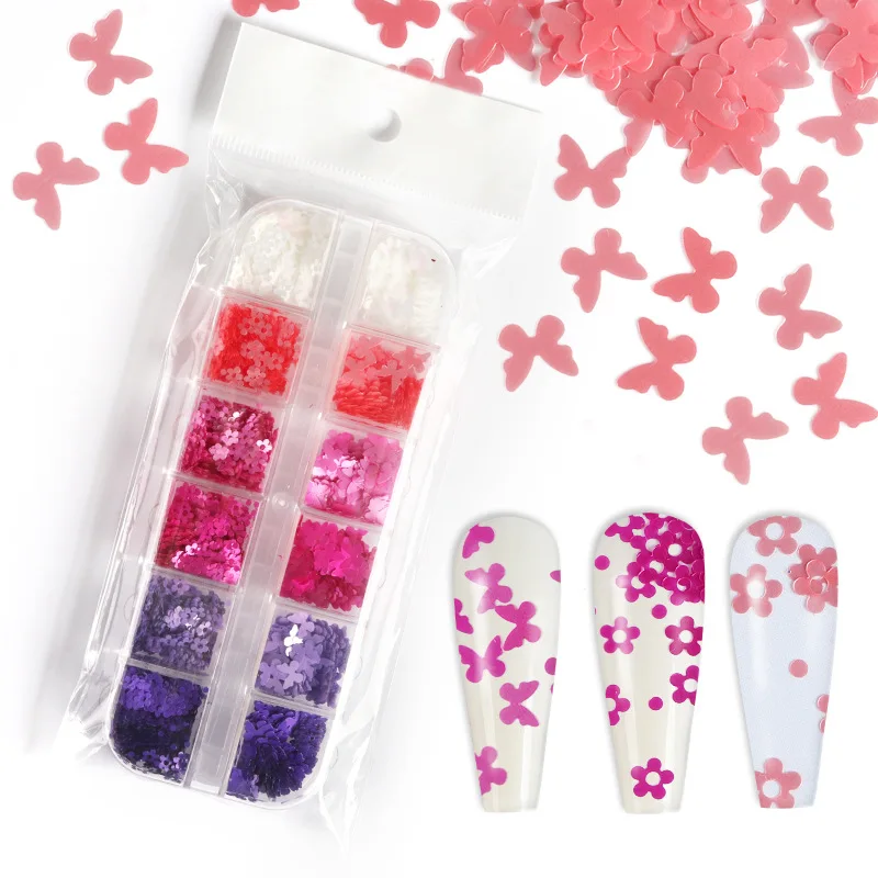 

Plum Flower Butterfly Shape Nail Art Glitter Flakes Pearlescent Nail Sequins UV Gel Polish Manicure Charms Nail Art Decorations