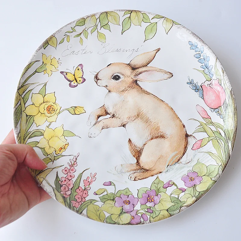 Нарисованные наклейки подглазурного Цвет Керамика пластины милый зайчик узор