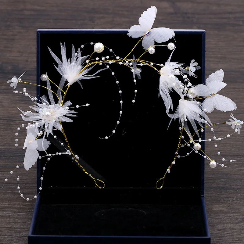 

Fashion Pearl Butterfly Headband Bridal Wedding Tiara Headband Princess Crown Hair Accessories Headpiece Hair Jewelry