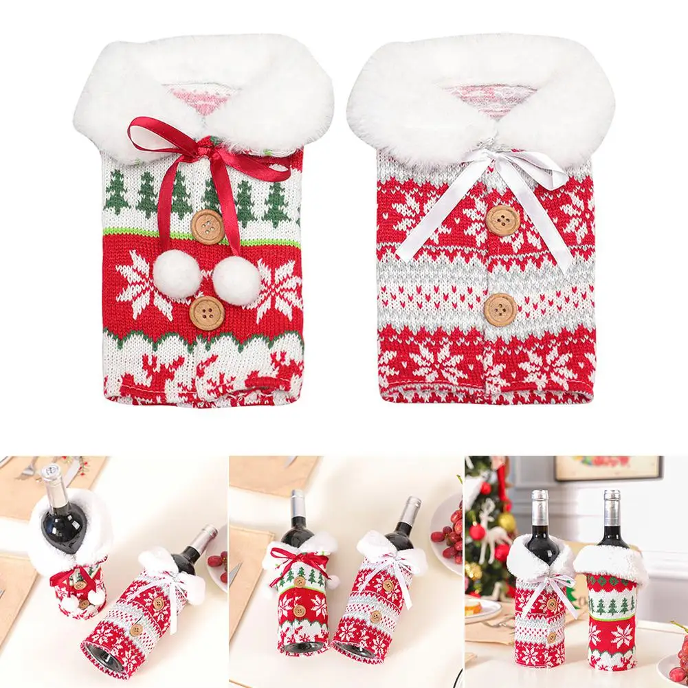 Рождественские красные чехлы для винных бутылок сумка Санта Клаус Лось бутылки