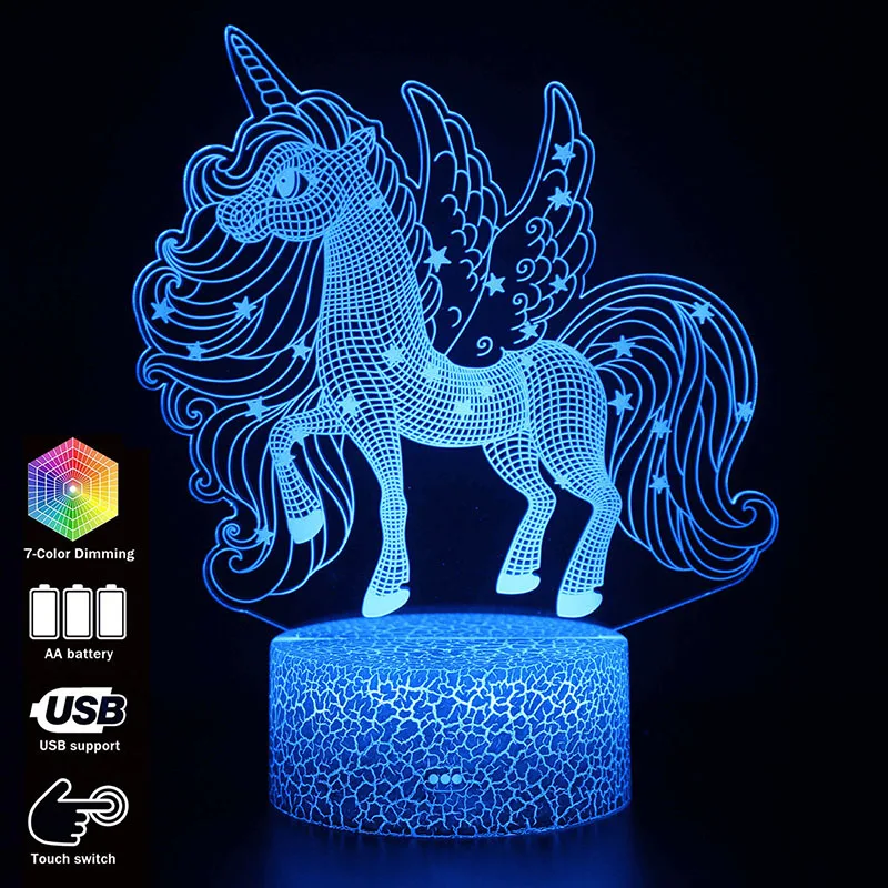 3D иллюзия Единорог настольная лампа сенсорный светодиодный ночной Светильник