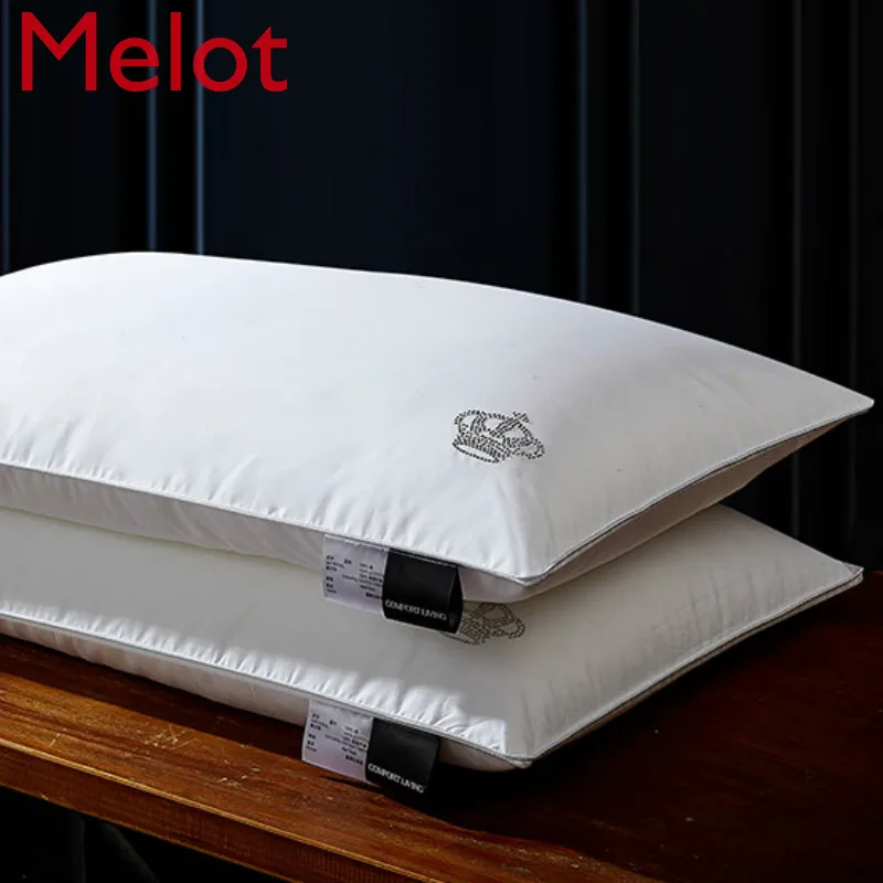 

Fashionable eco-friendly down pillows for household use simple and soft pure cotton white goose feather pillow cor