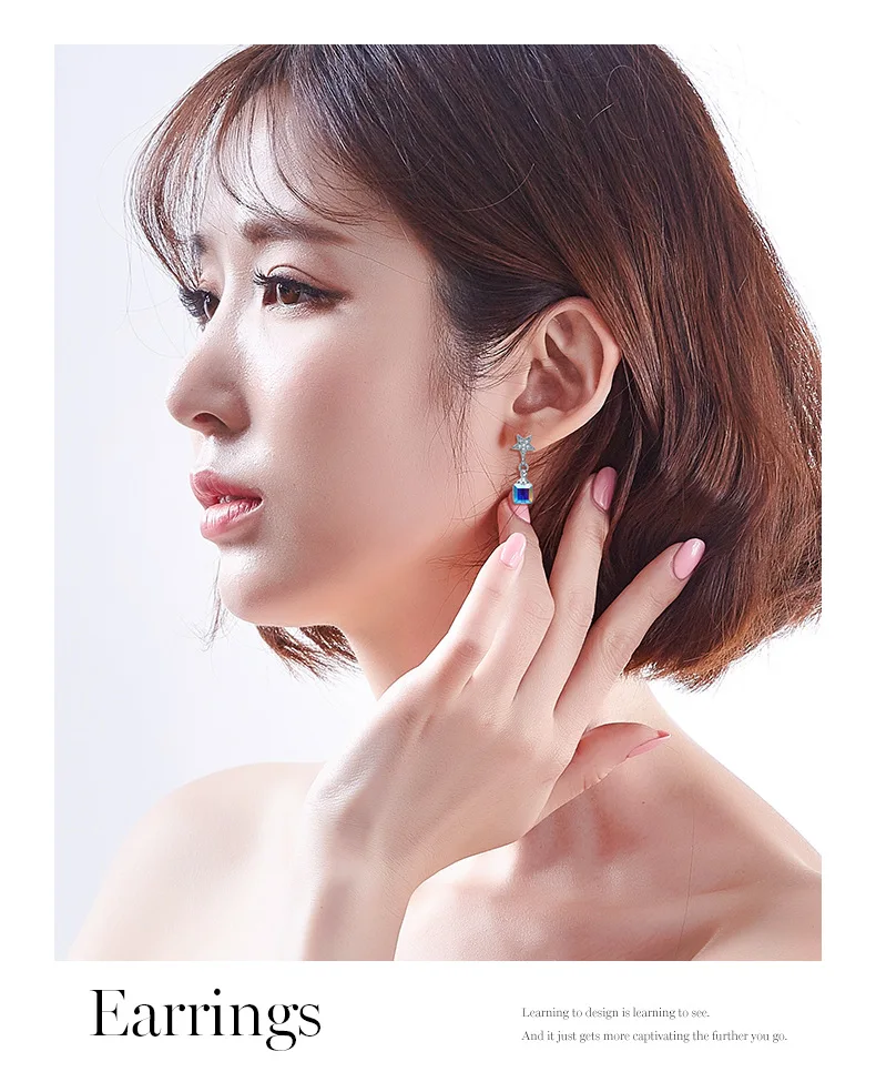 Warme Farben Crystal from Swarovski Earrings for Women S925 Sliver Square Cube Crystal Drop Earrings Korean Earrings Brincos