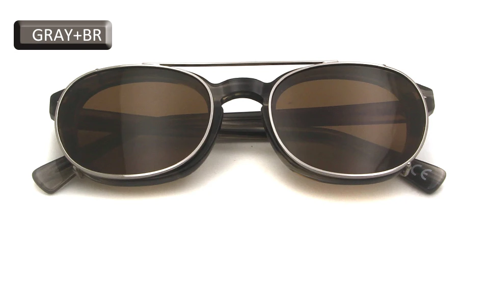Gray Brown SORBERN Круглый клип на солнцезащитные очки для мужчин поляризационные линзы Ацетат Оправа Металл стимпанк съемный резной Дизайн Винтажные Солнцезащитные очки - Цвет линз: Gray Brown
