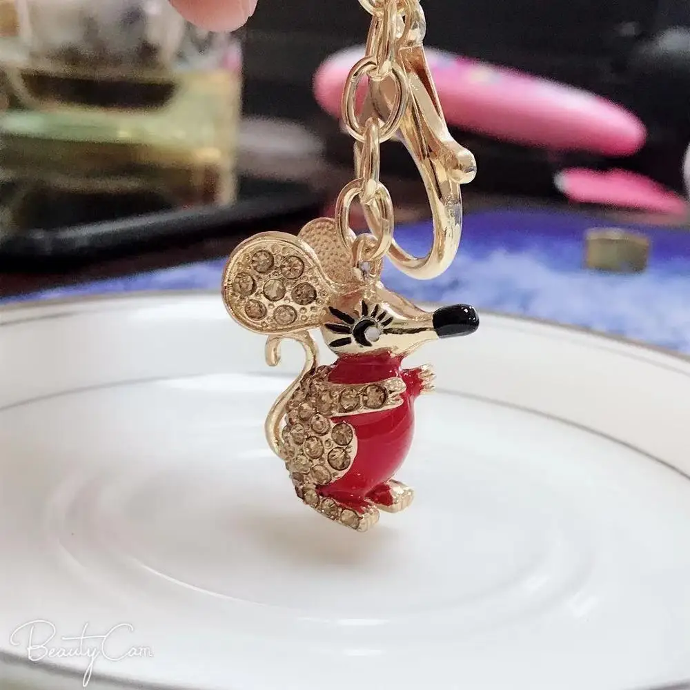 Новогодняя Милая эмалированная Сумочка в виде мышки с кристаллами Брелоки для