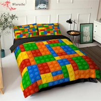 toy print bedding set dot building blocks comforter cover kids boy bed cover colorful geometric bricks game bedlinen duvet cover