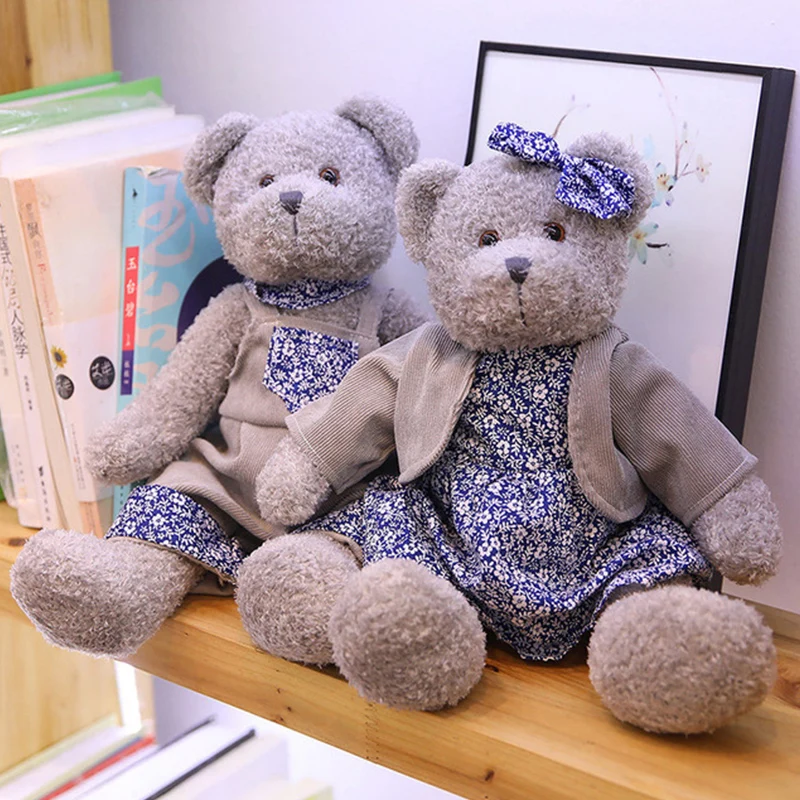 Плюшевое животное серая пара медвежат игрушка кавайное платье на бретельках
