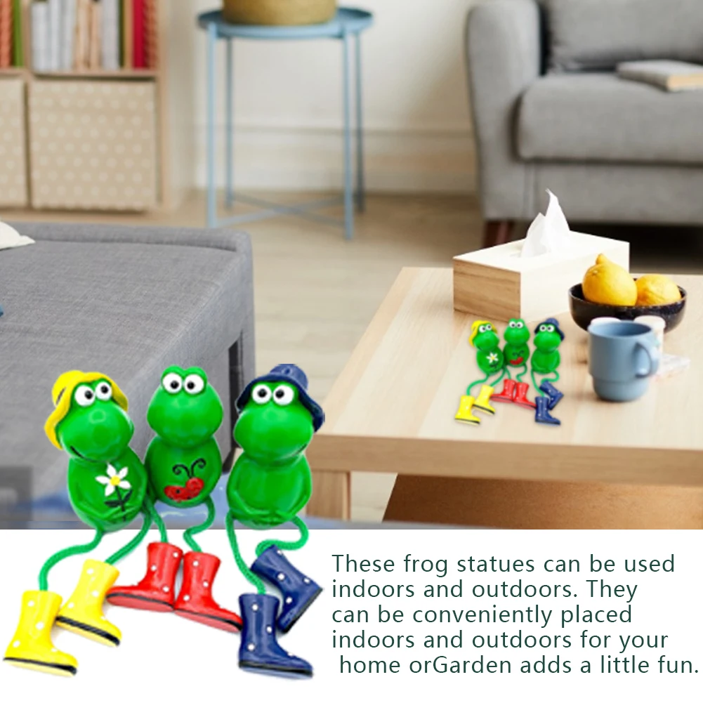 

3PCS Resin Cartoon Frog Statue Garden Hanging Foot Ornaments Green Frog Figurines Fairy Fun Ornaments Outdoor Decorations