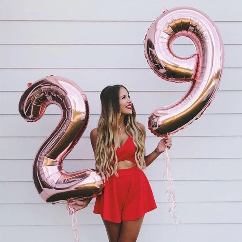 32/40 дюймов номер алюминиевый воздушный шарик из фольги в форме розового цвета: