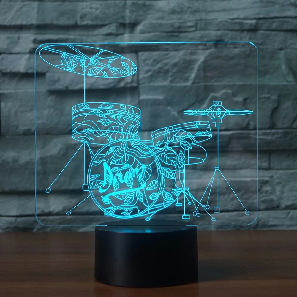 

Leaves Pattern Drum 3D LED RGB Night Light 7 Color Change Desk Light Action Figures 2852 Kids Home Christmas Toys