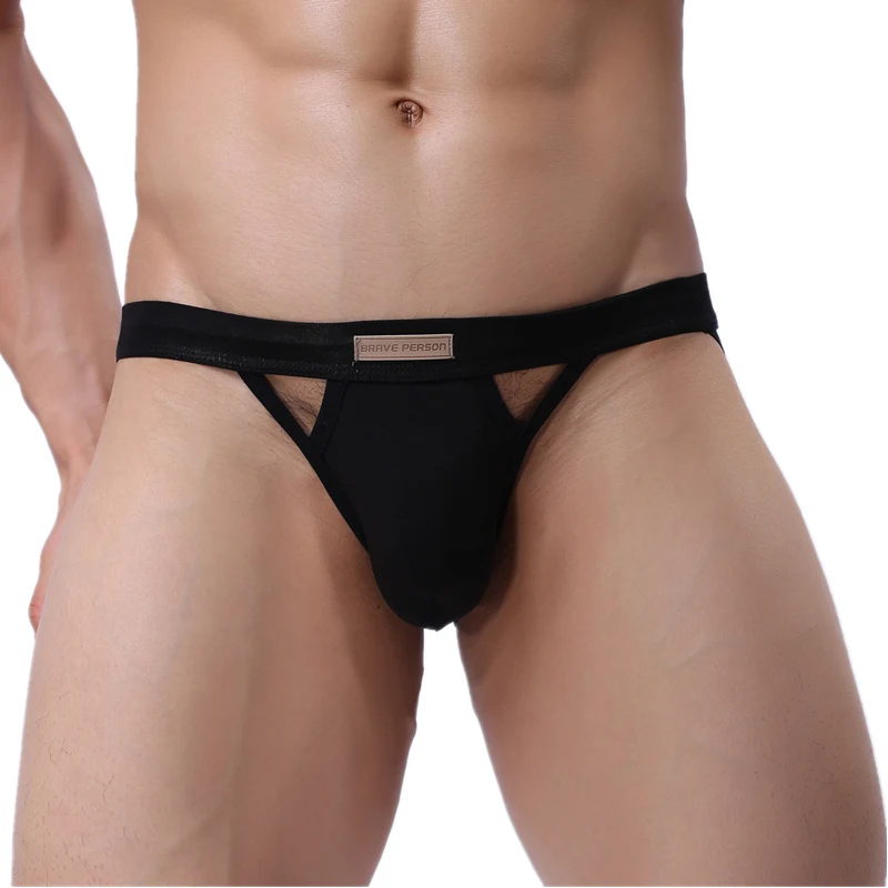 Мужские трусы брифы с вырезами на бедрах черные хлопковые сексуальное нижнее