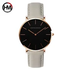 Hannah Martin модные женские часы с кожаным ремешком брендовые серые черные женские часы браслет водонепроницаемые наручные часы для женщин