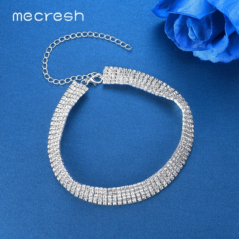 Mecresh, классическое, хрустальное, 3 ряда, серебряная, цветная слеза, колье, ожерелье для женщин, трендовые, стразы, воротник, ожерелье, ювелирное изделие, MXL131