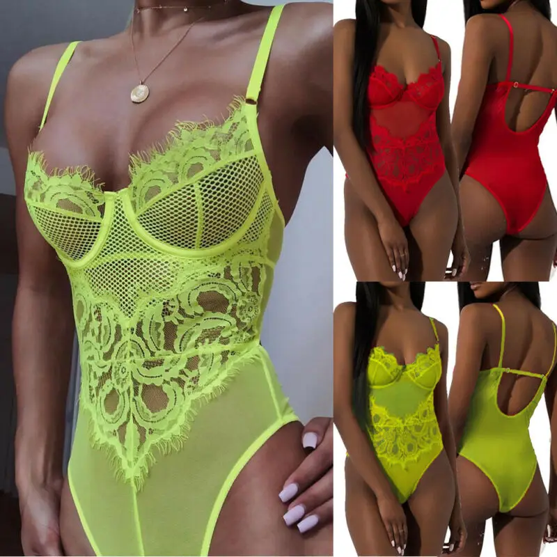 Женское Кружевное боди сексуальное нижнее белье с глубоким v образным вырезом