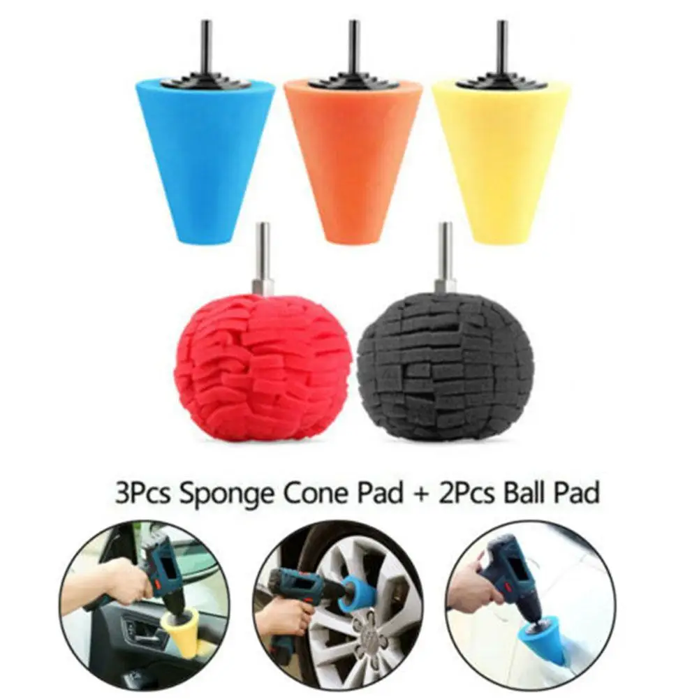 

5pcs/set Burnishing Sponge Cone Ball Buffing Pad For Car Durable Car Kit Care Cleaner Hub Wheel Wheel B4Q3