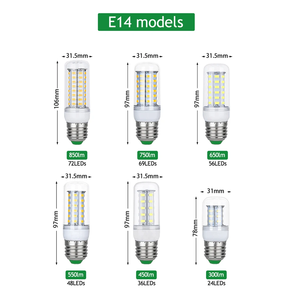 E27 светодиодный светильник E14 лампы SMD5730 220V кукурузы 24 36 48 56 69 72 s люстры в форме