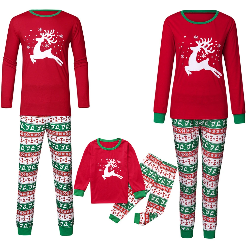 

Family Matching Outfits Clothing Set Christmas Cartoon Deer Print Pajamas Xmas Adult Kids Cute Nightwear Pyjamas Sleepwear Suit