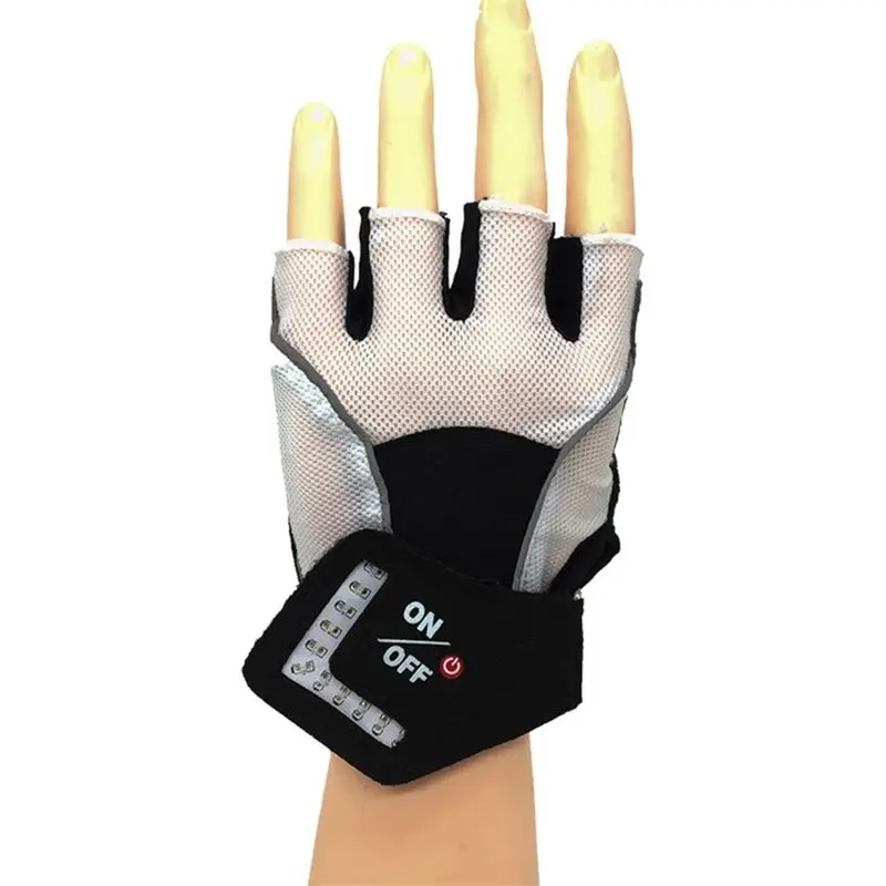 

1Pair Rechargeable LED Automatic Induction Turn Signal Outdoor Cycling Warning Light Breathable Half Finger Gloves