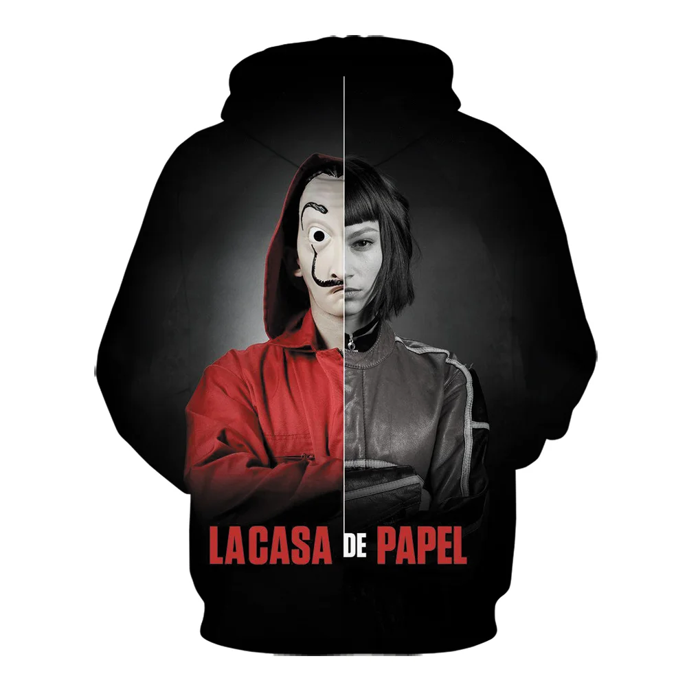 

2021 La Casa De Papel Men Women Unisex Hoodies Sweatshirts TV Show Money Heist Novelty Paper House Hoodie Men clothing Pullover