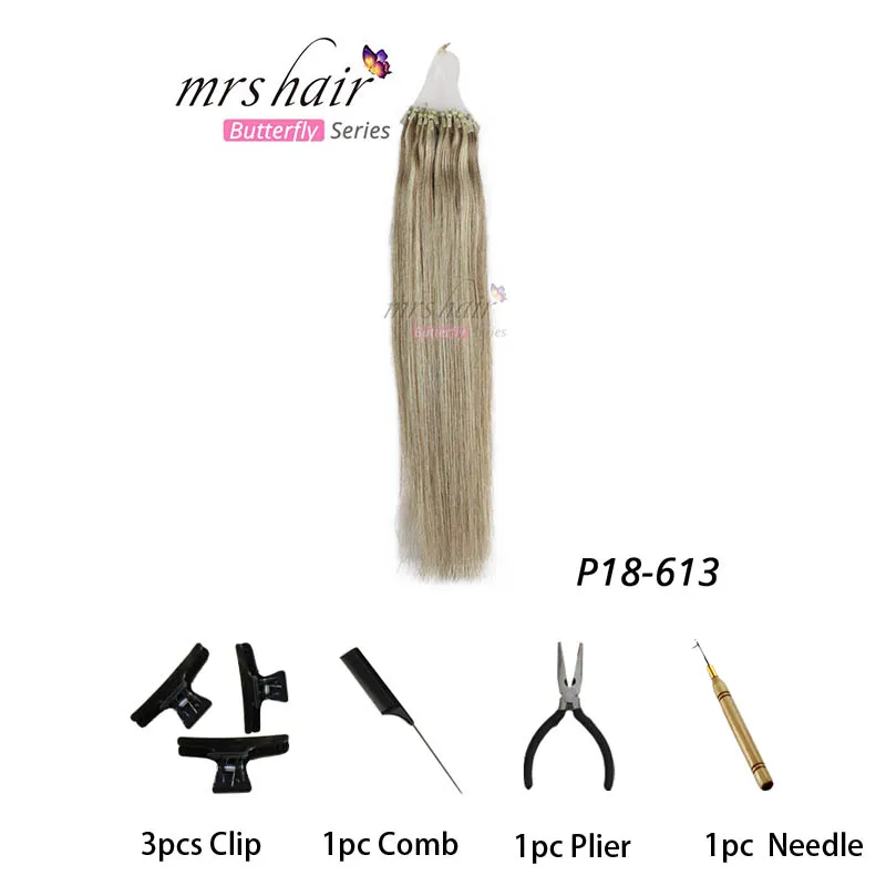 # P18/613 MRSHAIR, прямые волосы на микро-кольцах, 1"-24", 1 г/шт., 50 шт., волосы Remy для наращивания на микро-кольцах - Цвет: # P18/613